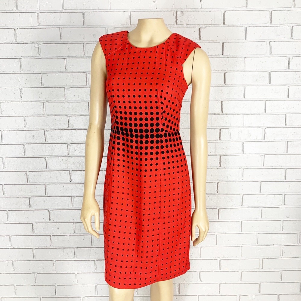 J.Crew Red Black Polka Dot Sleeveless Sheath Dress Retro Mod Workwear Sz 0